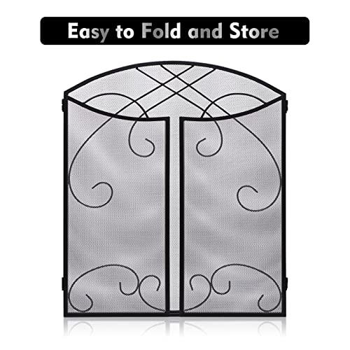 Gtongoko 50" W X 30" H 3 Panels Solid Wrought Iron Fireplace Screen, Decorative Fire Spark Guard Grate, Fireplace Fence, Black #TOP4