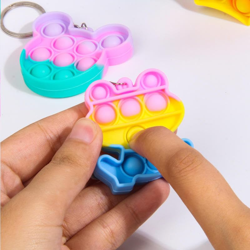 Image of Compact Silicone Popit Keychain Keyring - Sensory Stress Relief Fidget Toy for Anxiety - Mini Portable Bubble Popping Fun on-the-Go - Travel-Size Pop Bubble Keyring