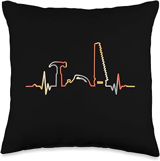 Retro Heartbeat Saw Hammer Planer Carpenter Wood ECG Pulse Throw Pillow