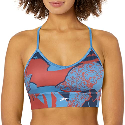 Image of Reebok Women's Satin 91% PES /9% El-Interlock-Hydrophilic Finish /Print-Digital Sublimation-Disperse Classic Workout Sports Bra