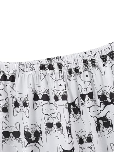 Image of YIJIU Women Soft Comfy Pajamas Cute Cat Short Sleeve Capri Pants PJS Set