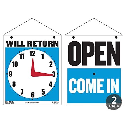BAZIC Products Open Closed Signs for Business, Double-sided Vinyl Open Signs for Business Window With Will Return Clock Sign, Be Back Sign With Clock, Ideal for Businesses, Shop, Office & More, 7.5"X9", 2-Pack