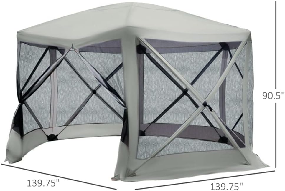 6-Sided Hexagon Pops Up Party Tent Gazebo with Mesh Netting Walls & Shaded Interior, 12' X 12', Beige
