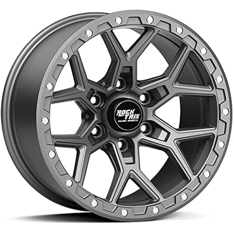 RockTrix RT107 18 inch Wheel Compatible with 2009-2024 Ford F150 18x9 6x135 Wheels (-12mm Offset, 4.5in Backspace) 87.1mm Bore, Gunmetal Wheels, Also fits 2022+ Bronco Raptor Rims Cover