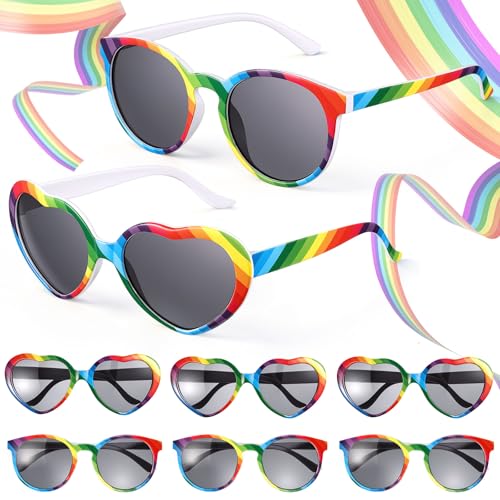 Flutesan Pride Sunglasses Rainbow Lgbtq Retro Glasses 80s Style Heart Sunglasses for Gay Les Pride Birthday Party Fishing(6 Pcs)