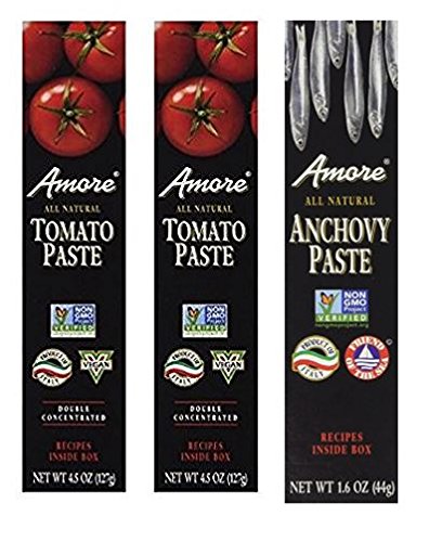 Amore Variety Pack (2) Tomato Paste - 4.5 oz & (1) Anchovy Paste 1.6 oz (Pack of 3)