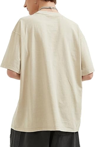 Miniatura 3 de Camisetas de gran tamaño para hombre, estilo vintage, pesado, de algodón, lisas, holgadas, clásicas, Y2K, casual, ropa de calle