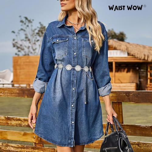 Waist Wow Western Concho Chain Belt for Women Cowgirl Gold Chain Belts for Women Dresses Jeans Country Concert Outfit,Silver — view 4