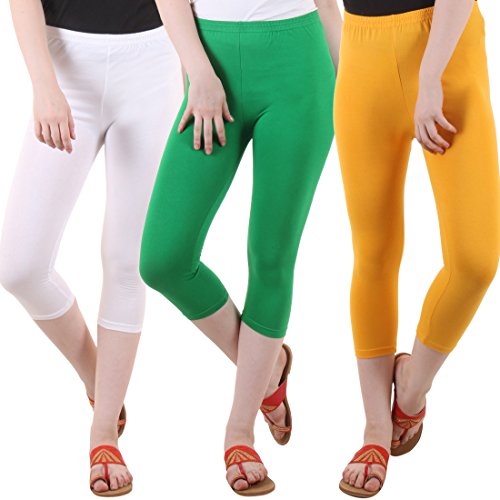 Image of DIAZ Women's Super Combed Cotton Elastane Stretch Slim Fit Printed Capri -Pack of 3