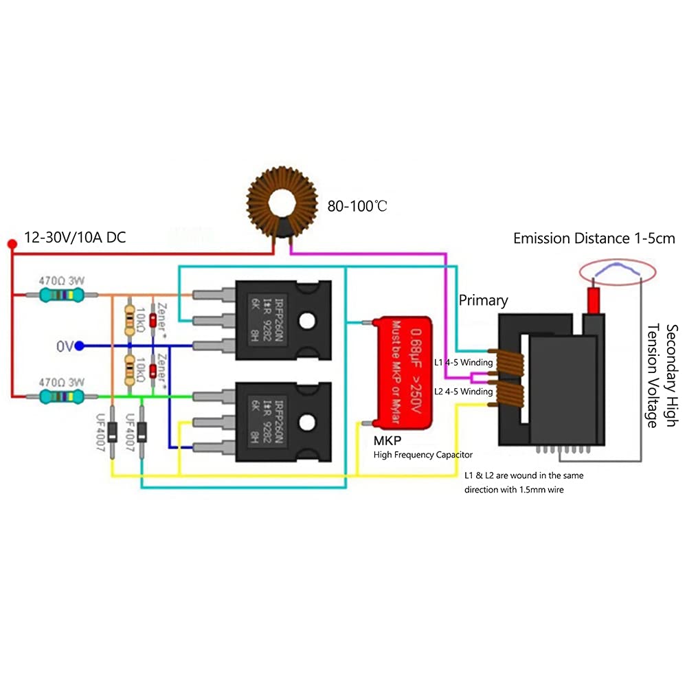 DONTZ DC12-30V ZVS il Flyback Driver Kit para SGTC Marx Generator Tablero de transmisión de generador de Alto Voltaje n reemplazo de Bobina de Encendido para Tesla