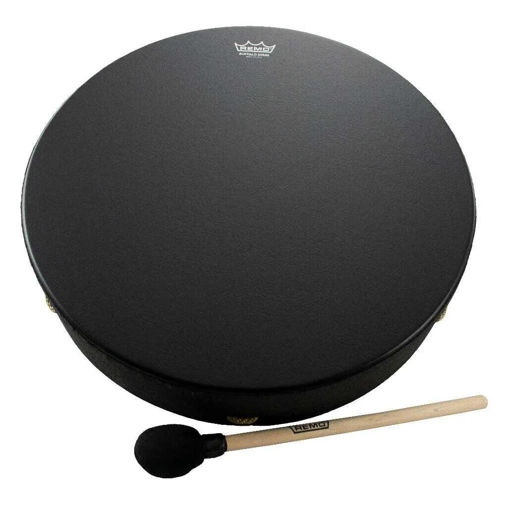 Remo Bahia Buffalo Drum, Black Earth, 14 in, Synthetic Drumhead with Rope Handle and Soft Mallet