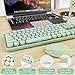 Wireless Keyboard and Mouse Combo, Ergonomic Full Size Typewriter Retro Round Keycaps Keyboard, Compatible with Windows, PC, Perfer for Home and Office Keyboards (Green