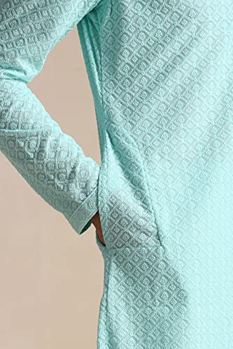 Image of Manyavar Men's Cotton Blend Self-Design Kurta Pyjama Set (2pcs)