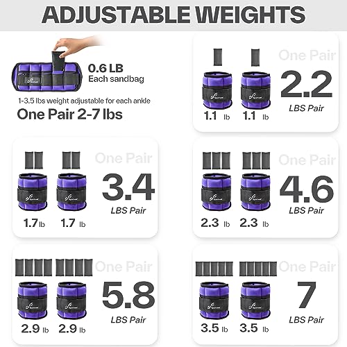 Image of Sportneer Adjustable Ankle Weights for Women and Men 7 lbs /Pair Adjustable Leg Weights with Secure Straps, Strength Training Weighted for Yoga, Walking, Running, Aerobics, Gym, Physical Therapy