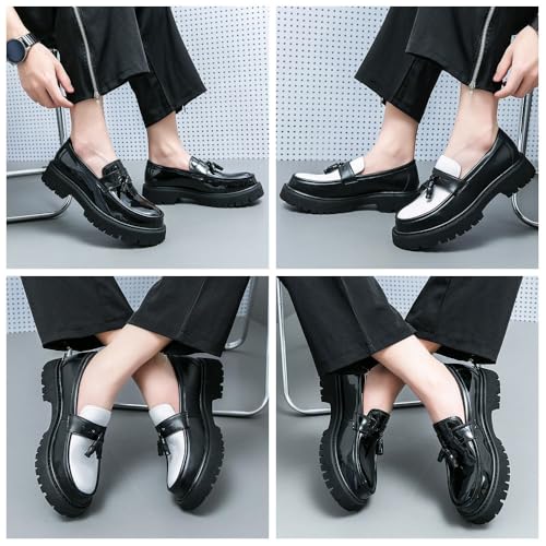Men's Fashion Tassel Platform Loafers, Slip-On Casual Shoes Fashion Round Toe Non-Slip Lug,Business Casual Work Shoes Dress2