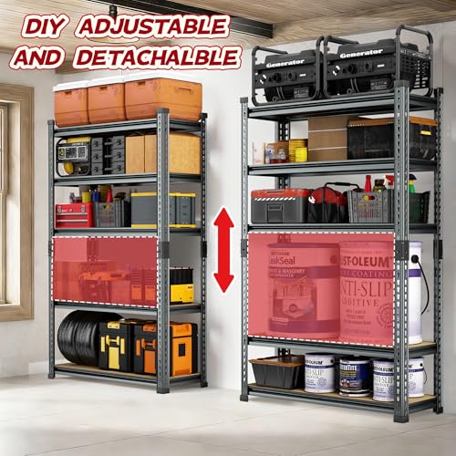 Nexvrtau Garage Storage Shelves 46" W x 20" D x 72" H, 3000 LBS Heavy Duty Shelving Unit 5-Tier Adjustable, Extra Wide Boltless Metal Storage Rack for Garage Warehouse Basement — view 5