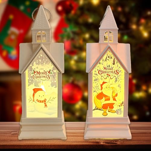 2 Stück Weihnachtsdeko Laterne Häuser, 17.6x6.4cm Weihnachtslaterne...