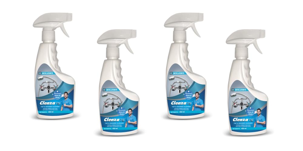 Clenza™ TS Tap and Shower Cleaner Spray (450ml, Pack of 4)-Ready to Use, Removes Hard Water Stains, Soap Scum and LimeScale from CP Fittings, Stainless Steel Sinks, Ideal For Bathroom, Kitchen
