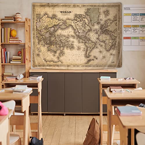 Old World Map Tapestry Wall Hanging, Vintage World Map Asian Northern European Topography Earth Educational Tapestry For Classroom, Retro Brown Adventure Travel World Map Office Tapestry(Retro, 60"X40") #TOP3