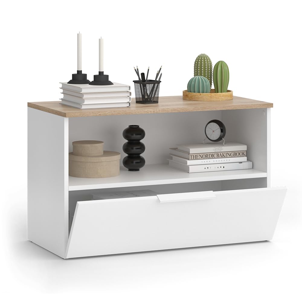 Vicco Credenza Wido, Bianco/Sonoma, 80 x 50 cm con 1 scomparto chiuso, adatto per la conservazione di oggetti domestici