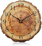 Lafocuse 12 Inch Rustic Wall Clock Annual Rings Design, Tree Stump Farmhouse Wall Clocks Silent Non-Ticking Battery Operated, Vintage Wooden Brown Clocks for Living Room Decor Bedroom Kitchen Office