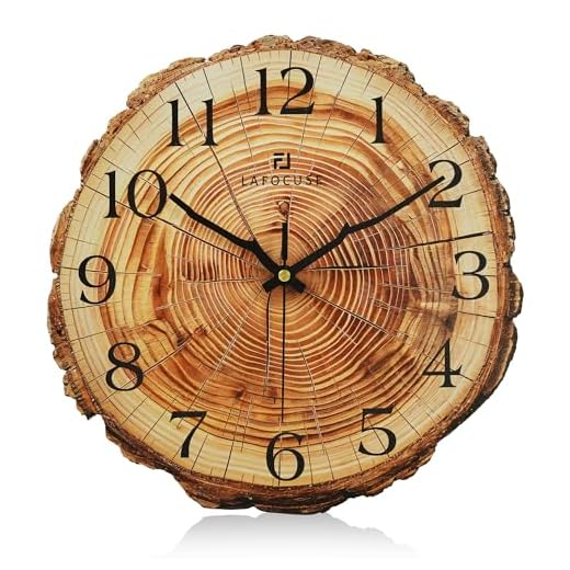 Lafocuse 30cm Jahresring Wanduhr Holz Baum Stump Form, Landhausstil Braun Wanduhr Lautlos Ohne Tickgeräusche, Vintage Retro Deko für Wohnzimmer Schlafzimmer Küchen Büro