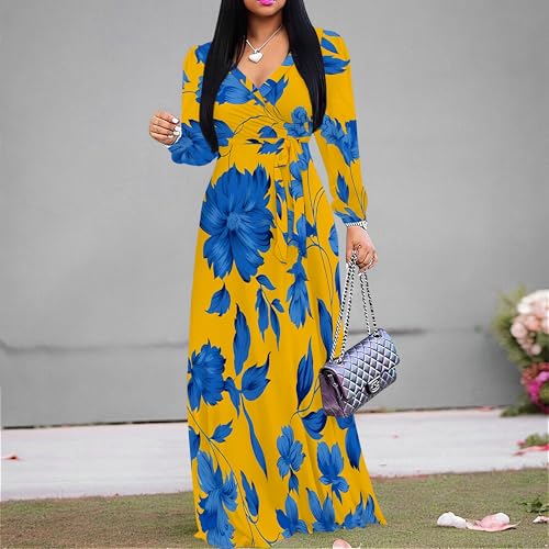 Image of PinkPatty Women's Long Sleeve Maxi Dress Plus Size Casual V Neck Wrap Dress with Pockets&Belt