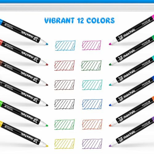 Image of maxtek 60 Count Magnetic Dry Erase Markers, Fine Tip, 12 Colors, Low Odor Whiteboard Markers with Built-in Eraser