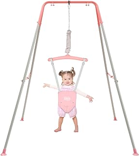 FUNLIO Saltador de Puerta con Soporte para bebé （6-24 Meses Juego de Ejercicio de Columpio para Jugar en Interiores/Exteriores para bebé niña/niño, con Cadena Ajustable, fácil de Montar - Rosa