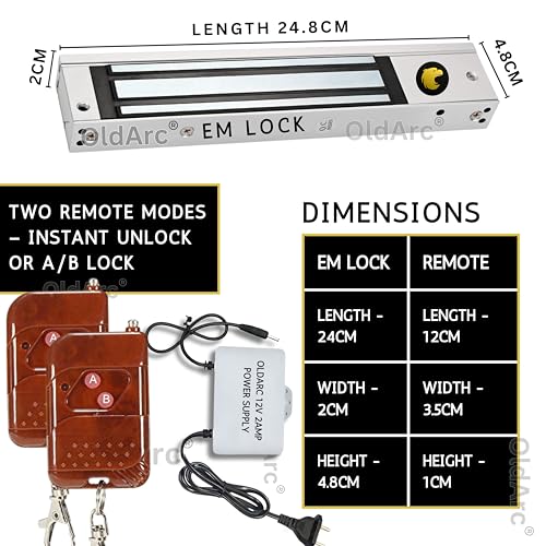 Image of OldArc ER2 EM Lock 600lbs + 2 Remotes Door Lock | Electromagnetic Locks Remote Control Doors | 2 Wire electromagnetic Doors Lock | Wireless Remote Unlock Door Access Control | 12VDC Electric Locks