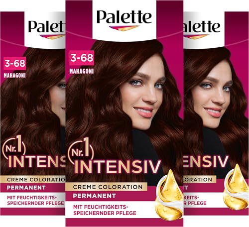 Palette Intensiv Creme Coloration 3-68/878 Mahagoni (3 x 115 ml), permanente Haarfarbe für leuchtende, langanhaltende Farbbrillanz & 100% Grauabdeckung
