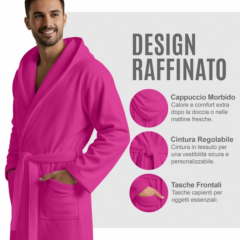 NARCISO - Accappatoio Uomo Donna Microfibra Economico con Tasche Cappuccio e Cintura, Ideale per Casa, Viaggio, Palestra, Tessuto Morbido e Comodo, Taglie dalla S alla XXL