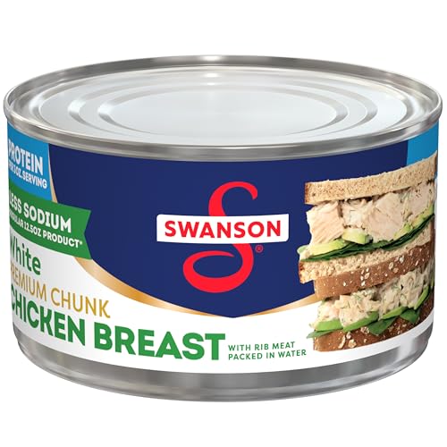 Swanson 25% Less Sodium White Premium Chunk Canned Chicken Breast in Water, 12.5 OZ Can
