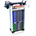 ADZ Universal Game Holder – 23 Game Storage Tower Rack for PS2 PS3 PS4 PS5 PSP Xbox 360 Xbox One Series X Wii Switch Games DVD and Blu-Ray Disks. Includes 2 Controller Mounts