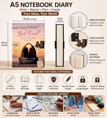 Image of Happy Birthday Bestie Diary Notebook 7x5 Inch 160 Pages Unruled Journal for Notes