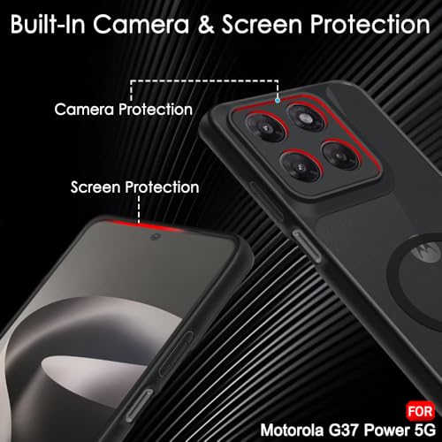 Image of TheGiftKart Hybrid Shockproof Back Cover Case for Motorola Moto G37 Power 5G Compatible with MagSafe | Camera Protection Module | Hard Cover Case (PC & TPU, Translucent Smoke Matte Back, Black Sides)
