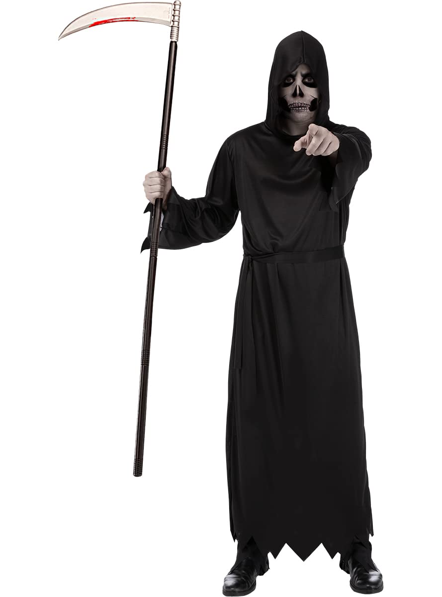 Funidelia | Disfraz de la muerte con accesorios para hombre y mujer Terror & Grim Reaper - Disfraz para adultos y divertidos accesorios para Fiestas, Carnaval y Halloween - Talla Estándar