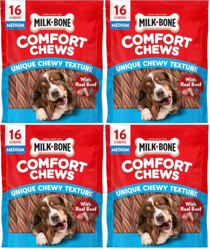 Image of Milk-Bone Comfort Chews, Dog Chew with Unique Chewy Texture and Real Beef, 40.8 Oz. Bag (16 Chews), (Pack of 4)
