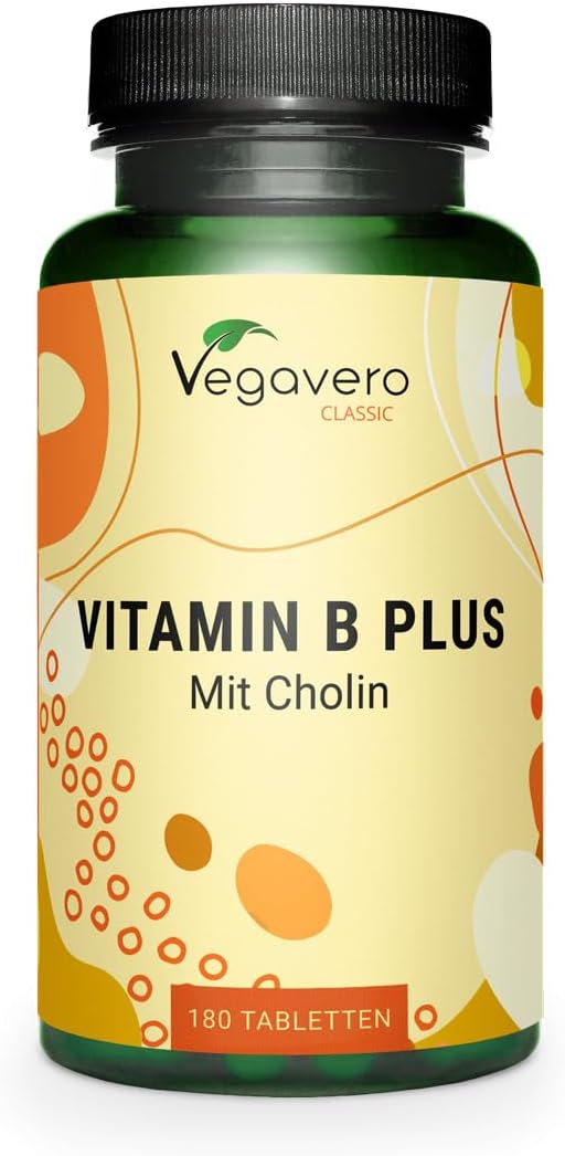 Vegavero Vitamin B Complex + Choline | High Strength All 8 B Vitamins | 50 mg Choline Bitartrate | Lab-Tested | 180 Tablets | Vegan