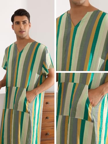 Lars Amadeus Stripe Nightshirt for Men's V Neck Short Sleeves Color Block Nightgown3