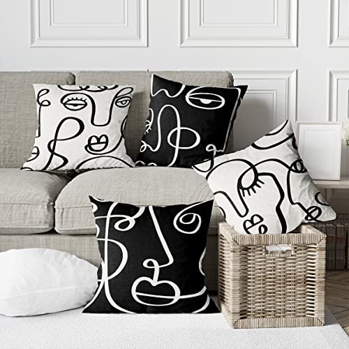 Zcyxuuw Minimalist Woman Face Line Art Throw Pillow Covers, Pillow Covers 18X18, Set Of 4 Abstract Face Line Pillowcase, Decorative Pillow Cushion Covers For Couch, Bed, Sofa, Car Seat, Bedroom, Home #TOP1