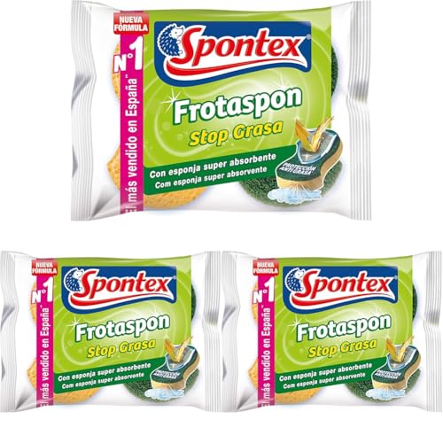 Spontex - Estropajo de Cocina Frotaspon Stop Grasa, 2 Unidades (Paquete de 3)