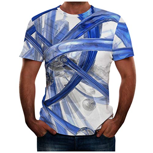 Yowablo T-Shirt Tops Men Fashion Novelty Leopard 3D Print O-Neck Short Sleeve Blouse, mens, Yowablo-JLY, 4 blue, M