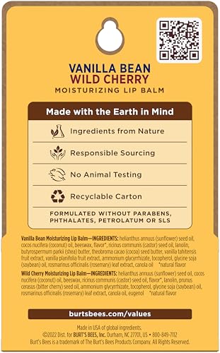 Image of Burt's Bees 100% Natural Moisturizing Lip Balm, Wild Cherry and Vanilla Bean - 2 Tubes