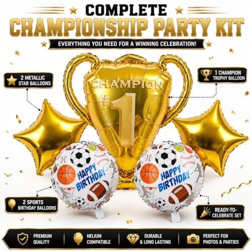 Image of Atpata Funky Football Theme Foil Balloons - 18 Inch Round Football Shape Foil Balloons for Kids Sports Themed Birthday Party Decor and Goal theme Celebrations (Yay Football)