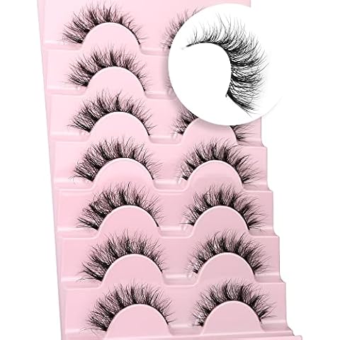 Falsche Wimpern Natürlicher Look Katzenaugenwimpern Wispy Strip Falsche Wimpern mit klaren Bändern 6D Fluffy Wispies Natürliche Falsche Wimpern 7 Paare von Aupalada Cover