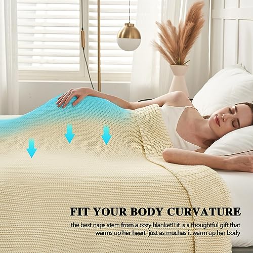 L'AGRATY Knitted Weighted Blanket - 50"x60", 10lbs Cooling Chunky Knit, Braided Crochet Throw with Thick Cable Yarn, Machine Washable