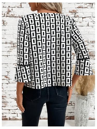 SweatyRocks Women's Open Front Flare 3/4 Length Sleeve Lightweight Cropped Jacket Casual Outwear3