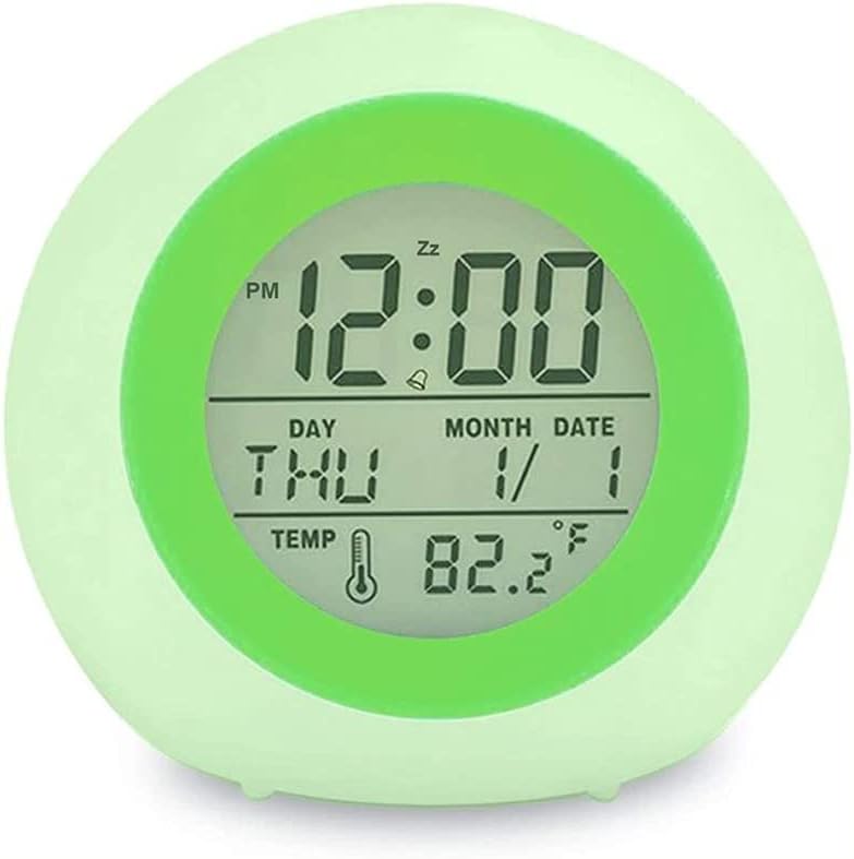 Kids Digital Alarm Clock 7 Color Night Light Snooze Temperature Detect Children Sleep Bedside Cute Wake up Timer(Blue)