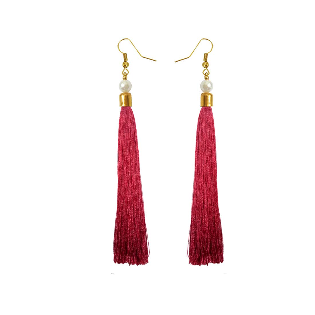RICH AND FAMOUS Pearl Long Tassel Earring for Women & Girls (Maroon) (B07KWSSLZG) Amazon Price History, Amazon Price Tracker